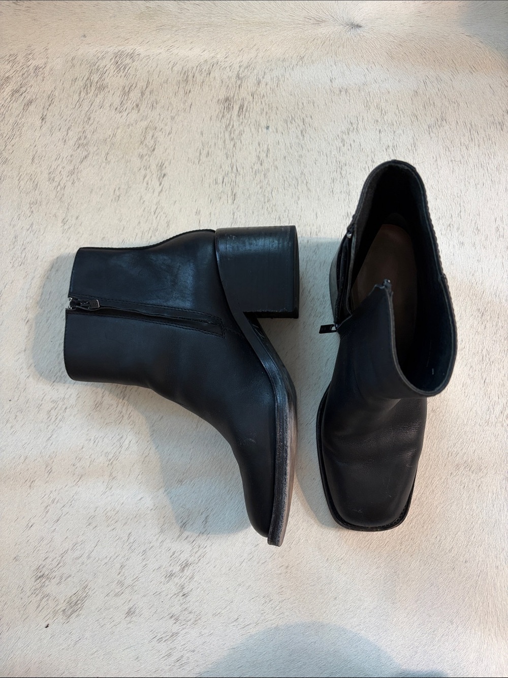 Loeffler Randall Black Leather Square-Toe Ankle Boots